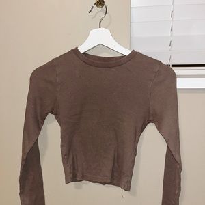 long sleeve ribbed light mocha tna top